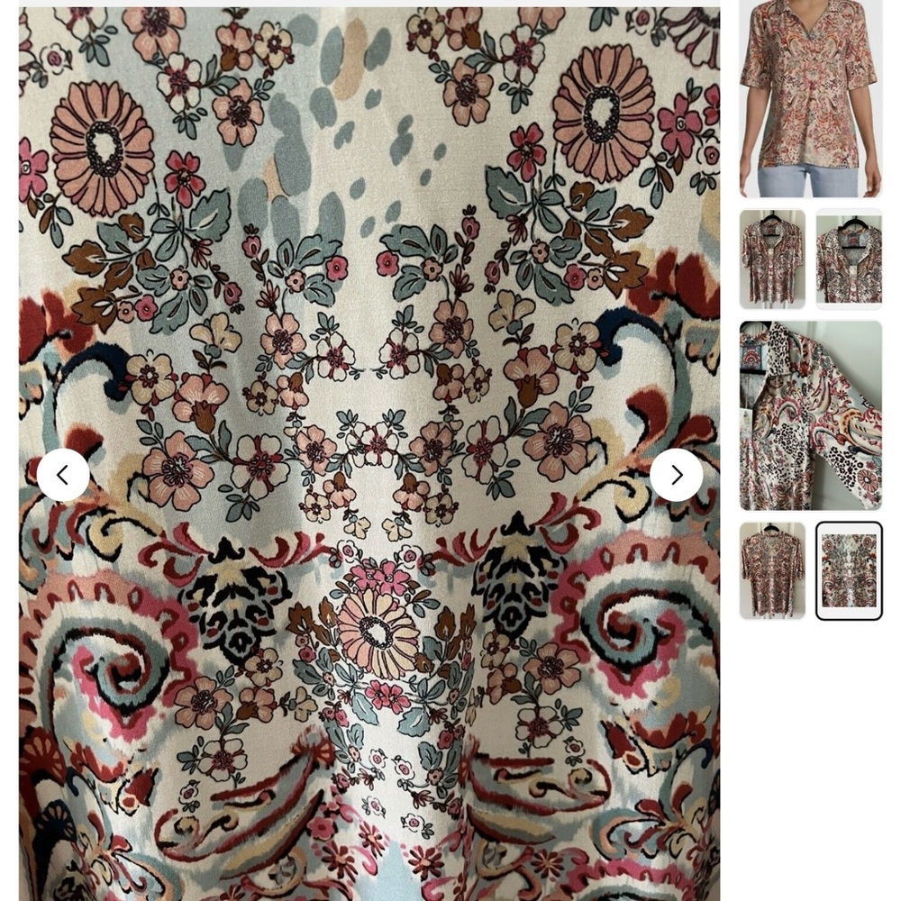 Johnny Was Beige Multi Paisley Print Tunic Blouse - Picture 6 of 8